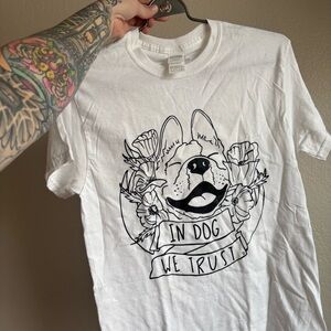 New white small in dog we trust Boston terrier tshirt
